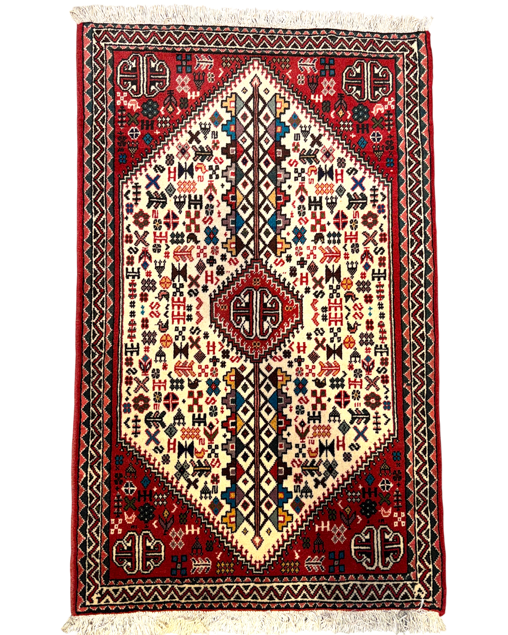 Tappeto persiano Abadeh 122x77 cm avorio e rosso con disegno geometrico