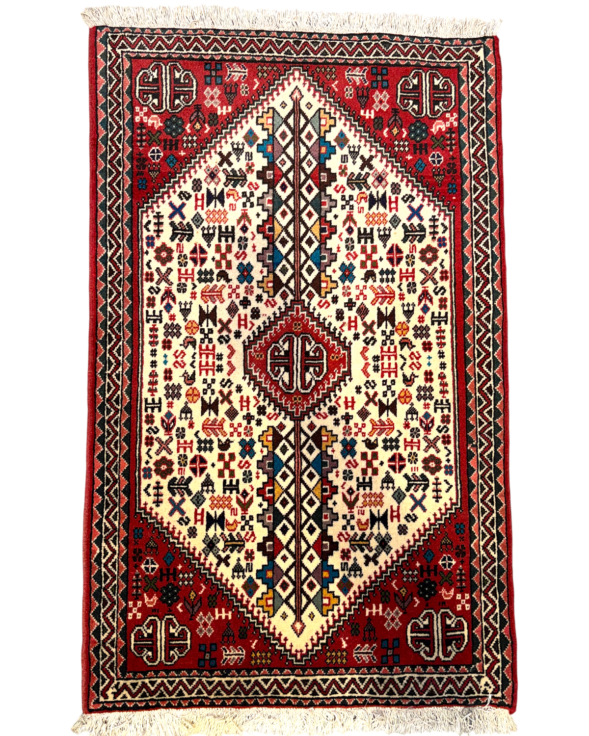 Tappeto persiano Abadeh 122x77 cm avorio e rosso con disegno geometrico