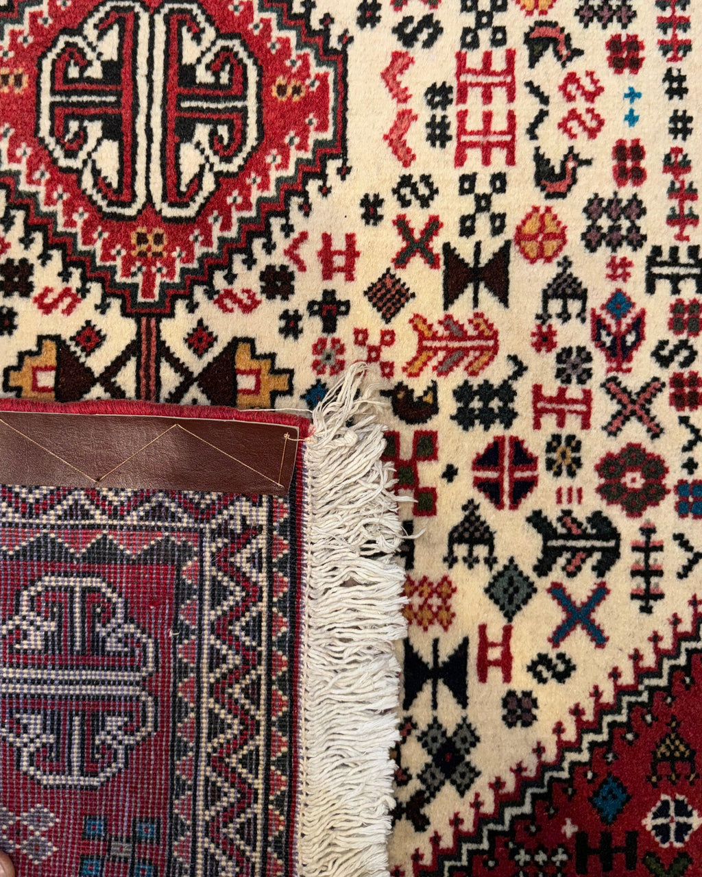 Tappeto persiano Abadeh 122x77 cm avorio e rosso con disegno geometrico