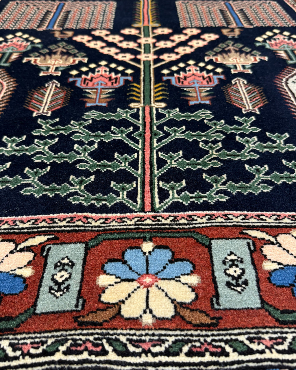 Tappeto persiano Abadeh 148x101 cm blu scuro con motivo ad albero
