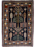 Tappeto persiano Abadeh 148x101 cm blu scuro con motivo ad albero
