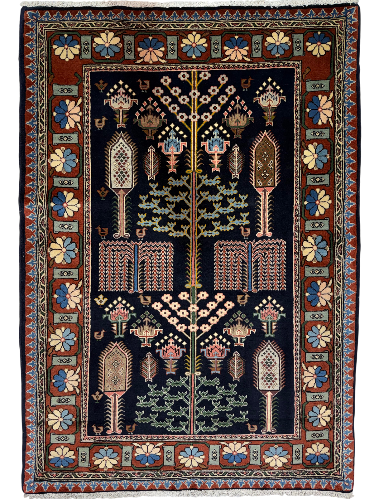 Tappeto persiano Abadeh 148x101 cm blu scuro con motivo ad albero