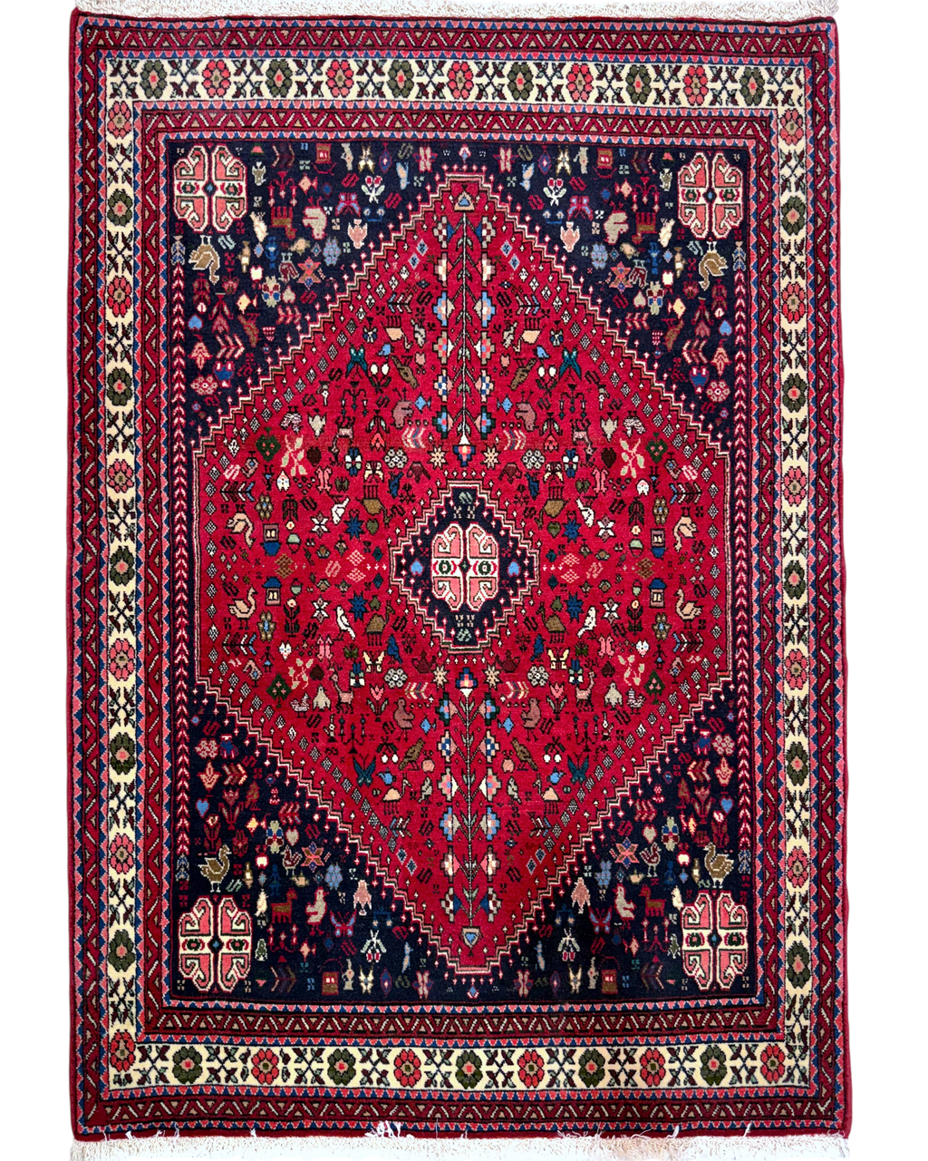 Tappeto persiano Abadeh 150x107 cm rosso con medaglione geometrico