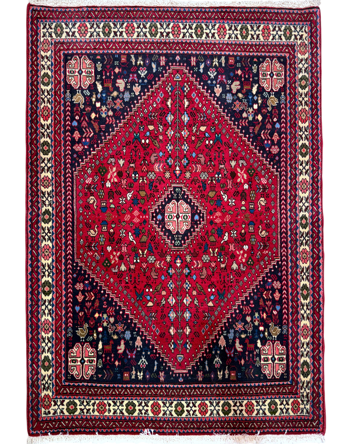 Tappeto persiano Abadeh 150x107 cm rosso con medaglione geometrico