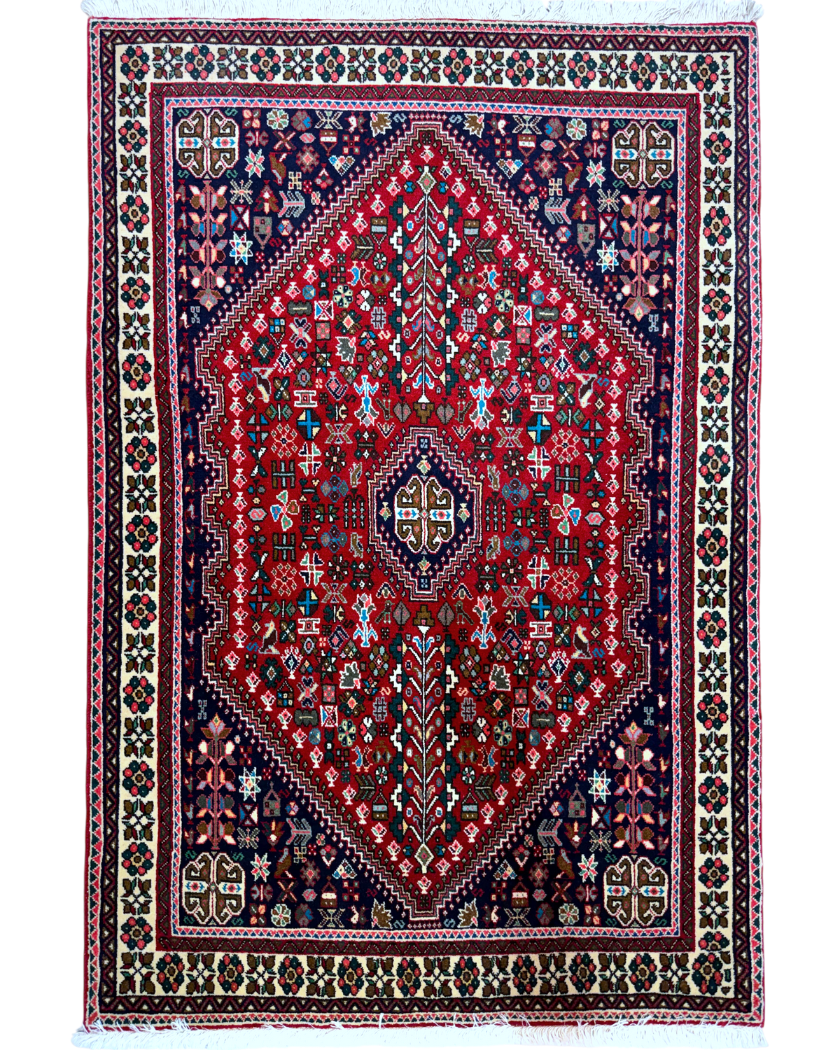 Tappeto persiano Abadeh 155x102 cm rosso con motivi geometrici