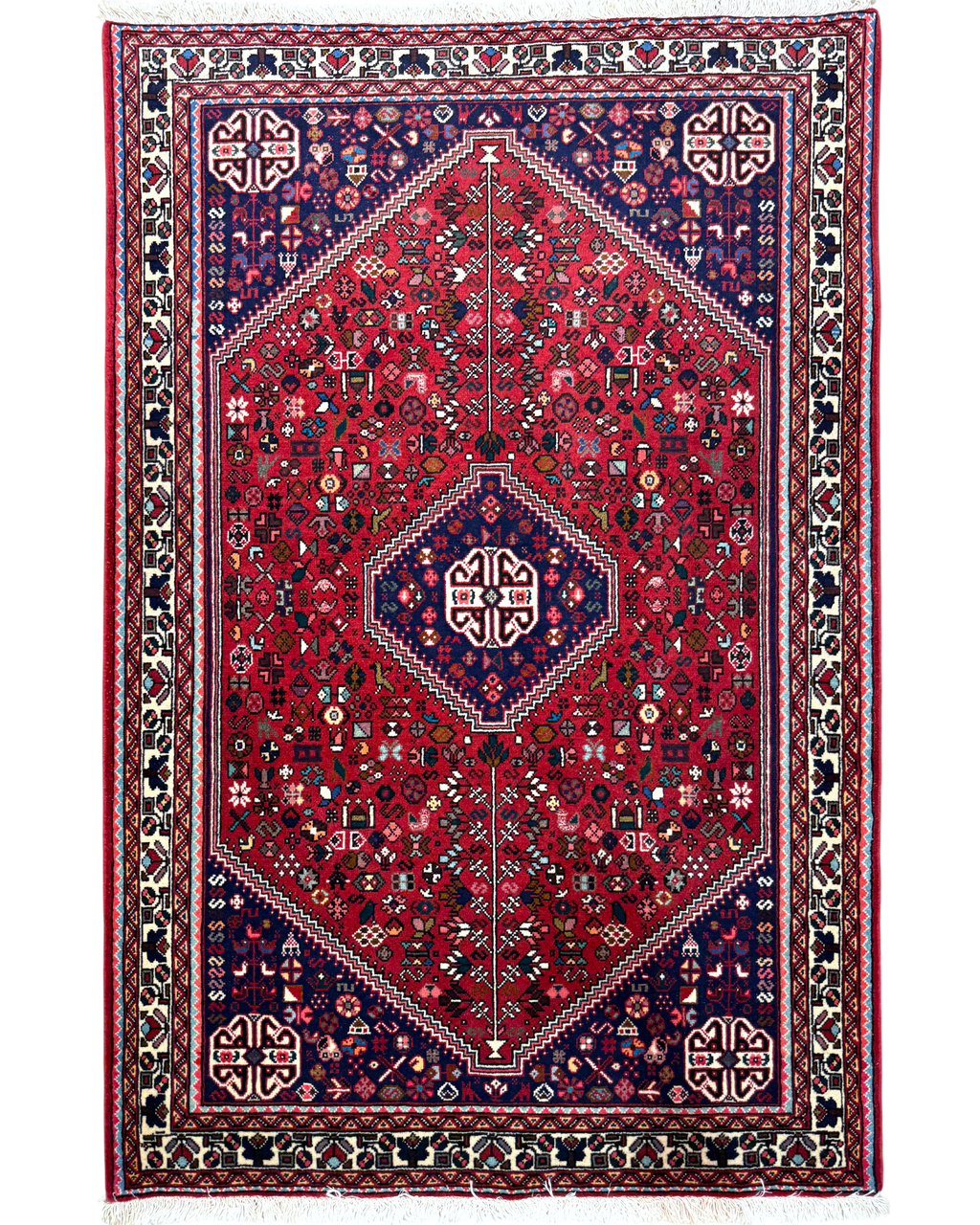 Tappeto persiano Abadeh 157x104 cm rosso con medaglione geometrico
