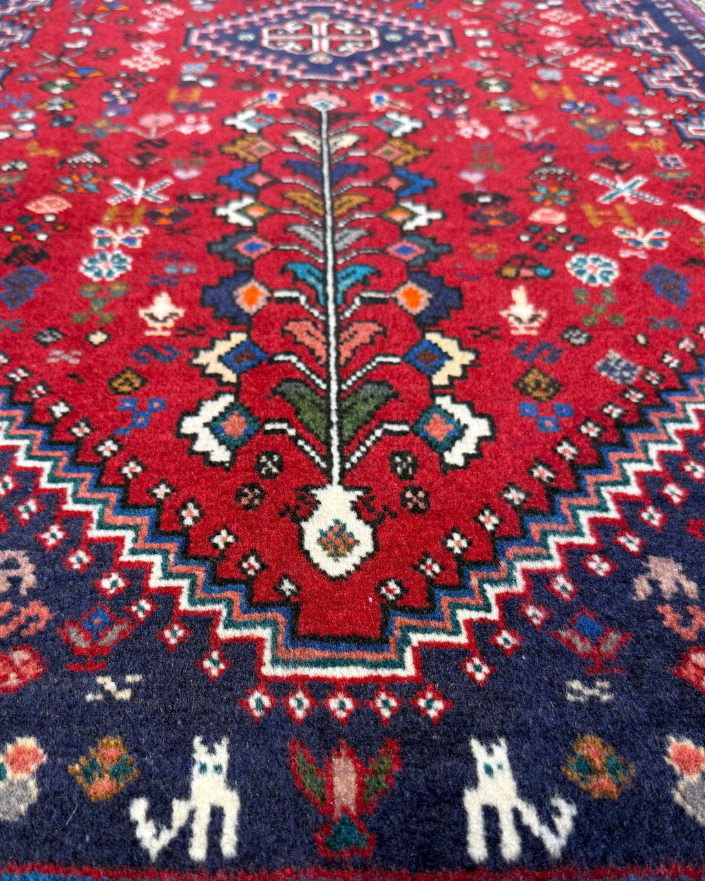 Tappeto persiano Abadeh 145x78 cm rosso con disegno geometrico