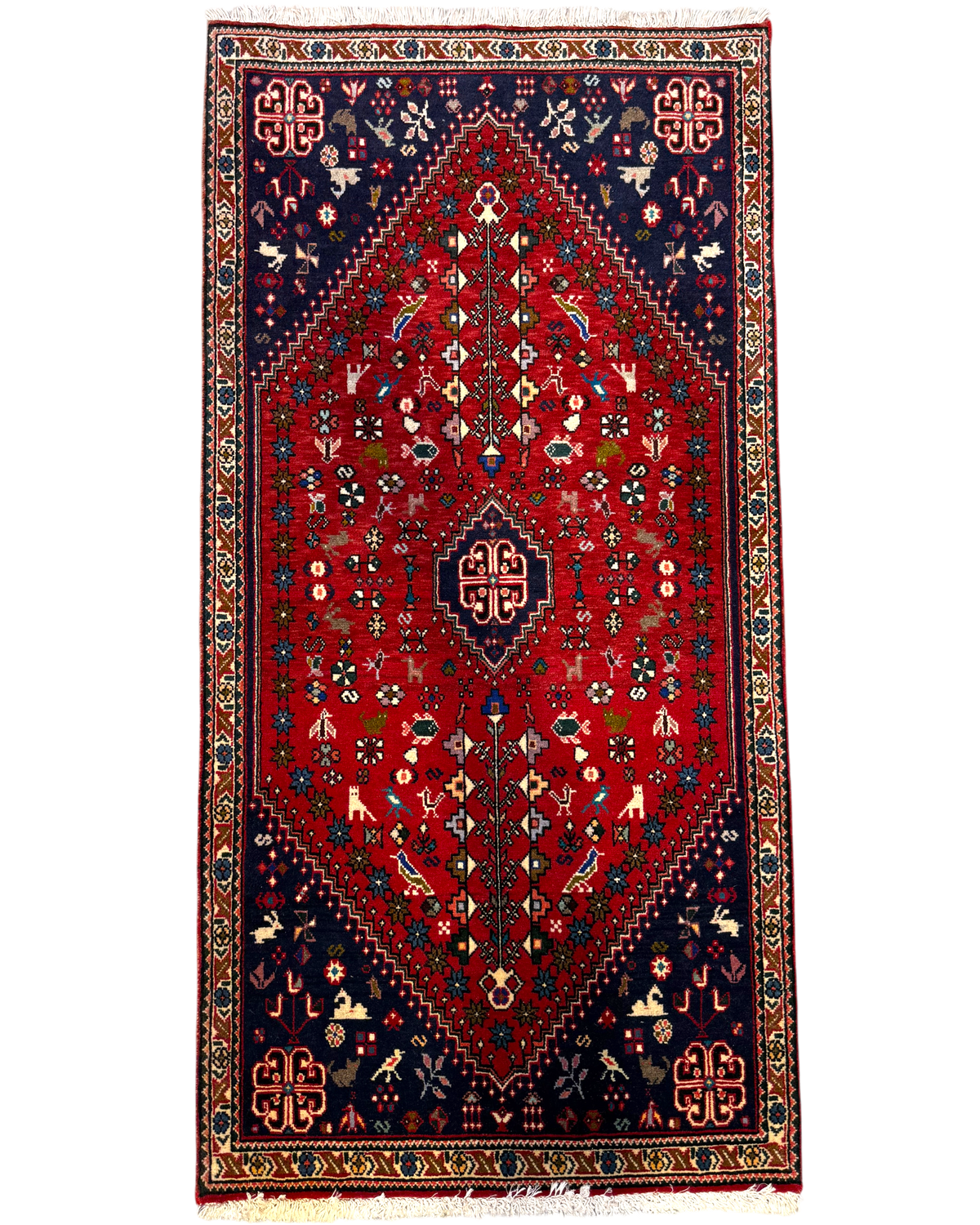 Tappeto persiano Abadeh 150x74 cm rosso con disegno geometrico