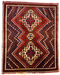 Tappeto persiano Afshar 120x94 cm blu e rosso con medaglioni geometrici