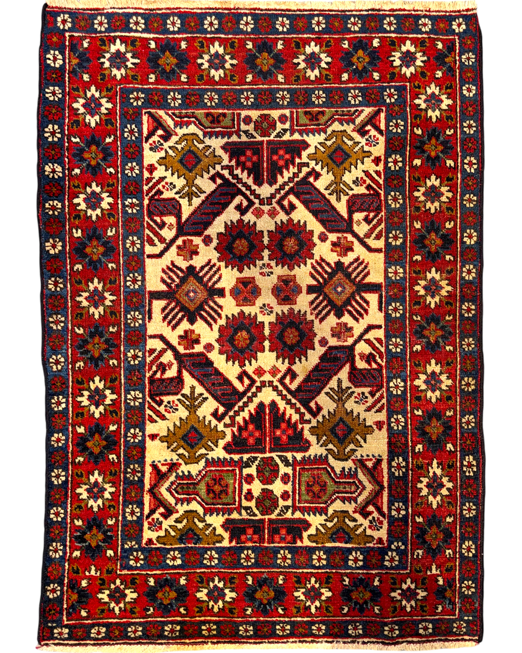 Tappeto persiano Ardebil 118x81 cm avorio e rosso con motivi geometrici