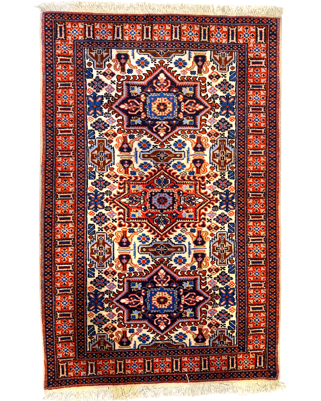 Tappeto persiano Ardebil fondo seta 125x82 cm con tre medaglioni