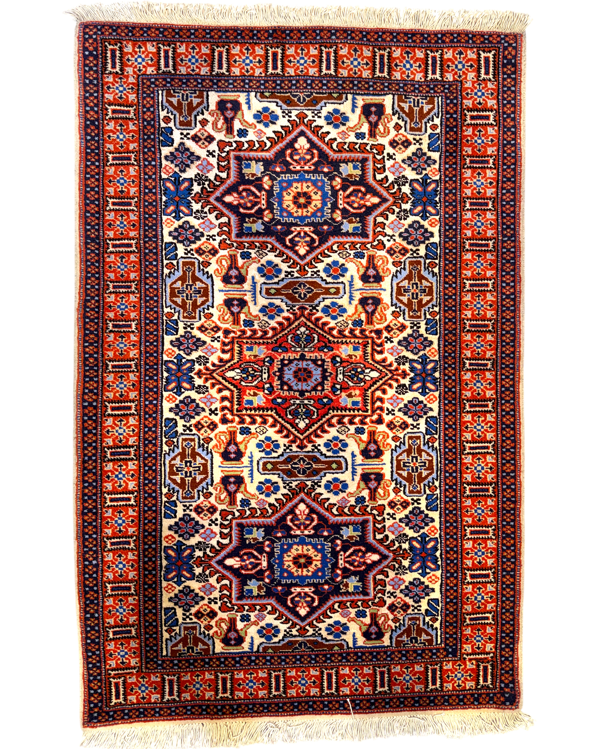 Tappeto persiano Ardebil fondo seta 125x82 cm con tre medaglioni