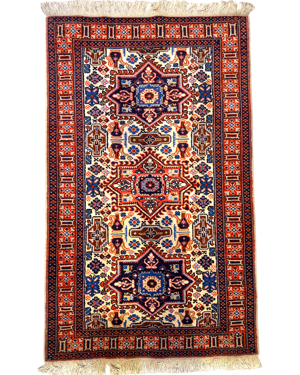 Tappeto persiano Ardebil fondo seta 133x81 cm con tre medaglioni