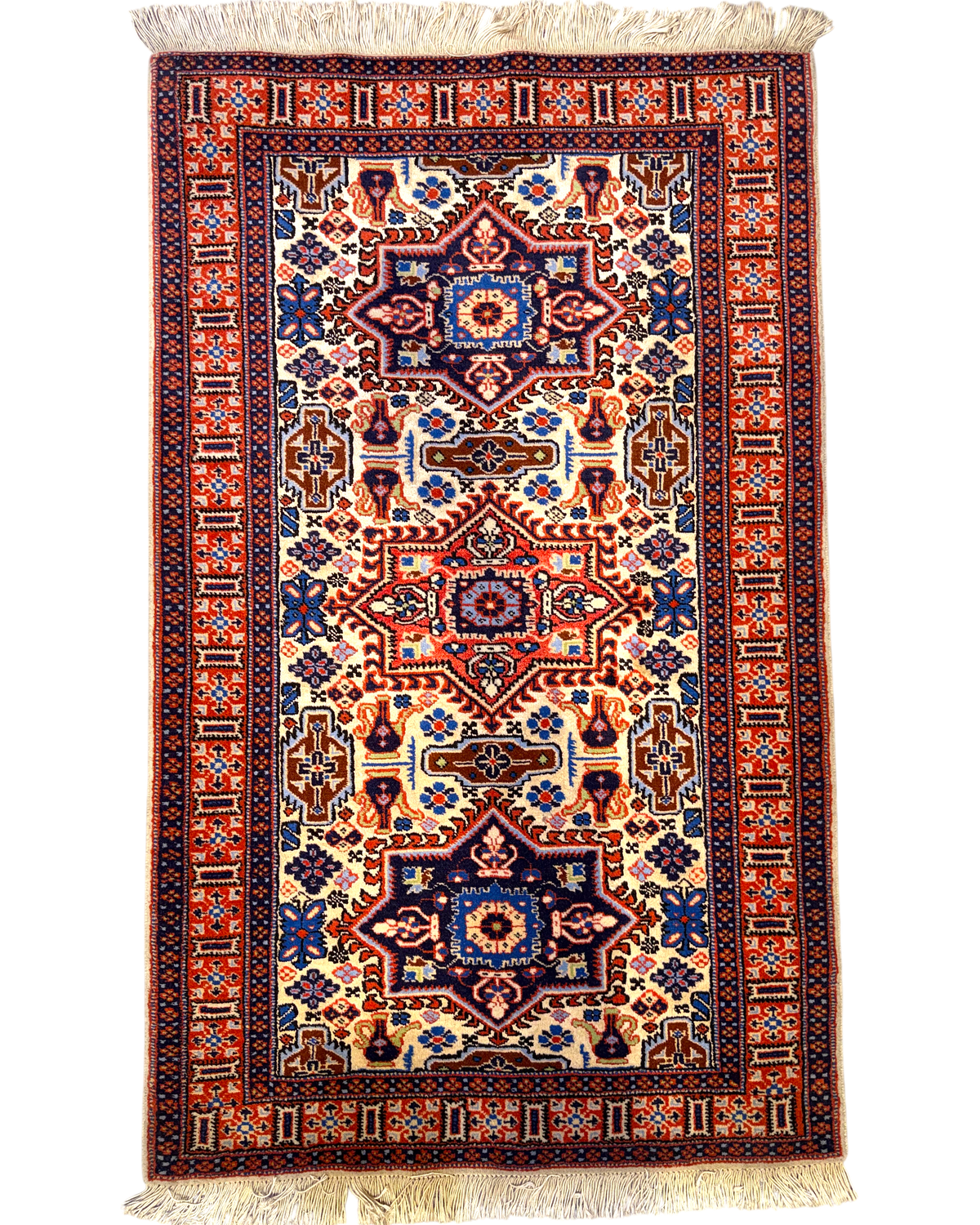 Tappeto persiano Ardebil fondo seta 133x81 cm con tre medaglioni