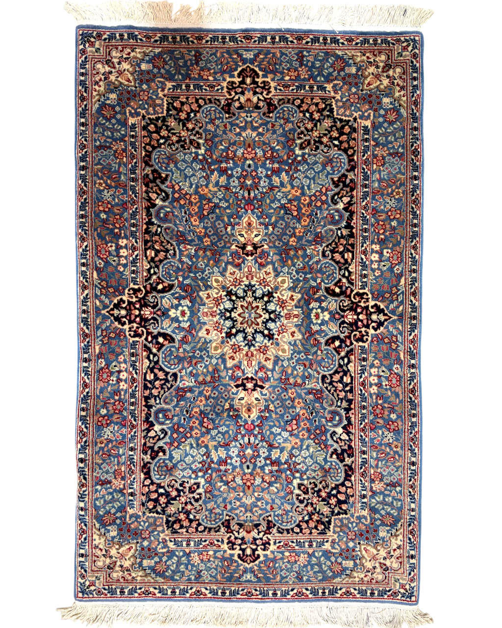 Tappeto Berkana 153x92 cm blu con medaglione centrale floreale