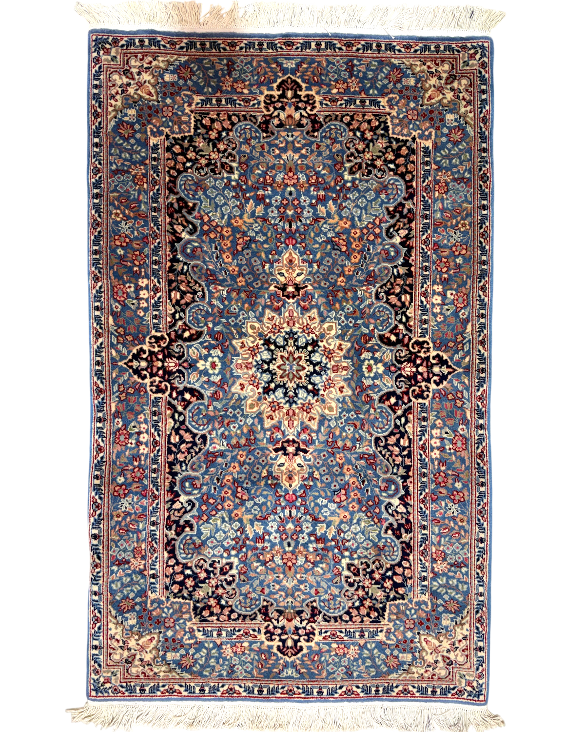 Tappeto Berkana 153x92 cm blu con medaglione centrale floreale