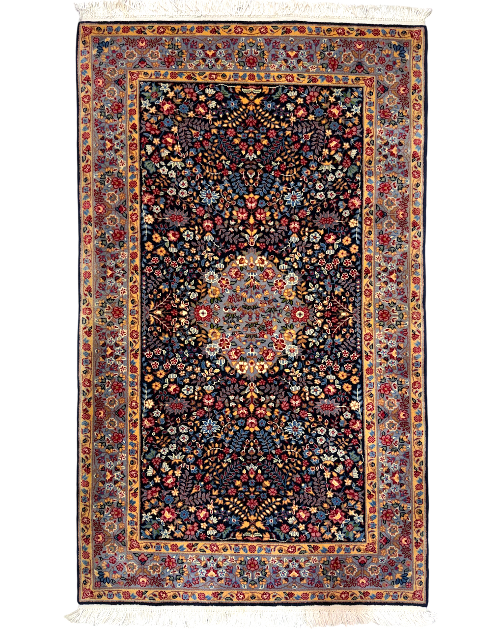 Tappeto Berkana 154x92 cm blu scuro e azzurro con medaglione centrale