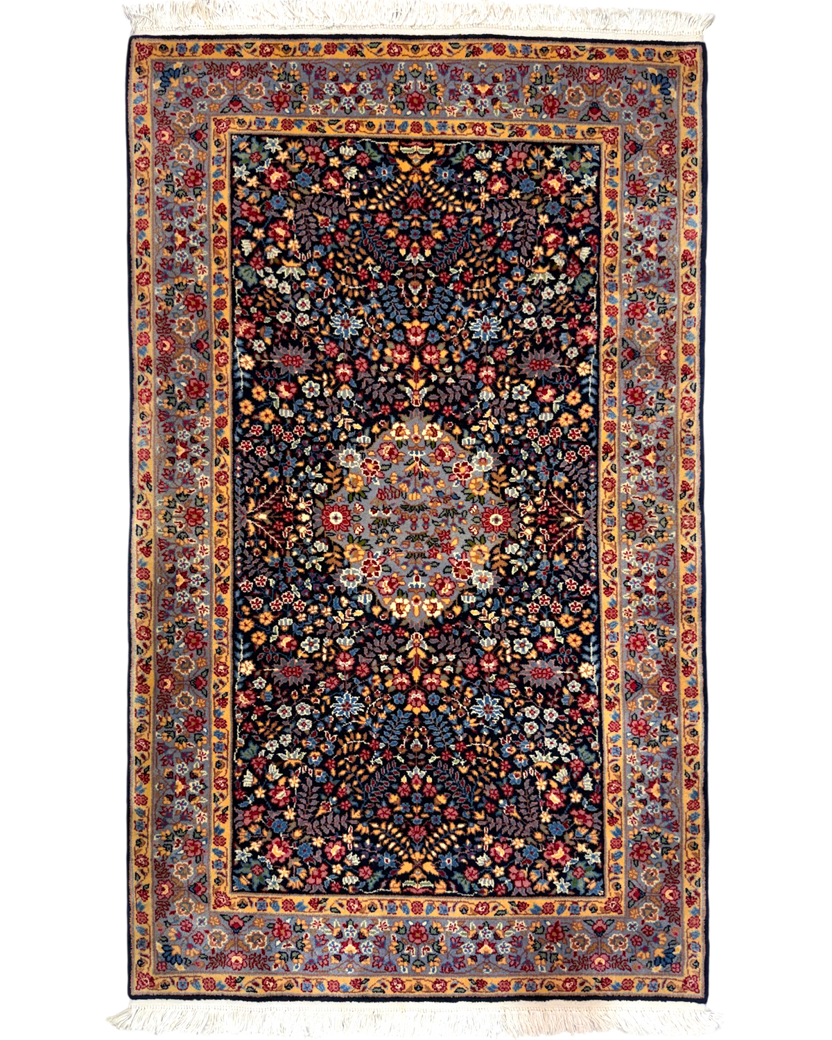 Tappeto Berkana 154x92 cm blu scuro e azzurro con medaglione centrale
