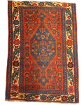 Tappeto persiano Bijar antico 133x98 cm rosso con medaglione blu