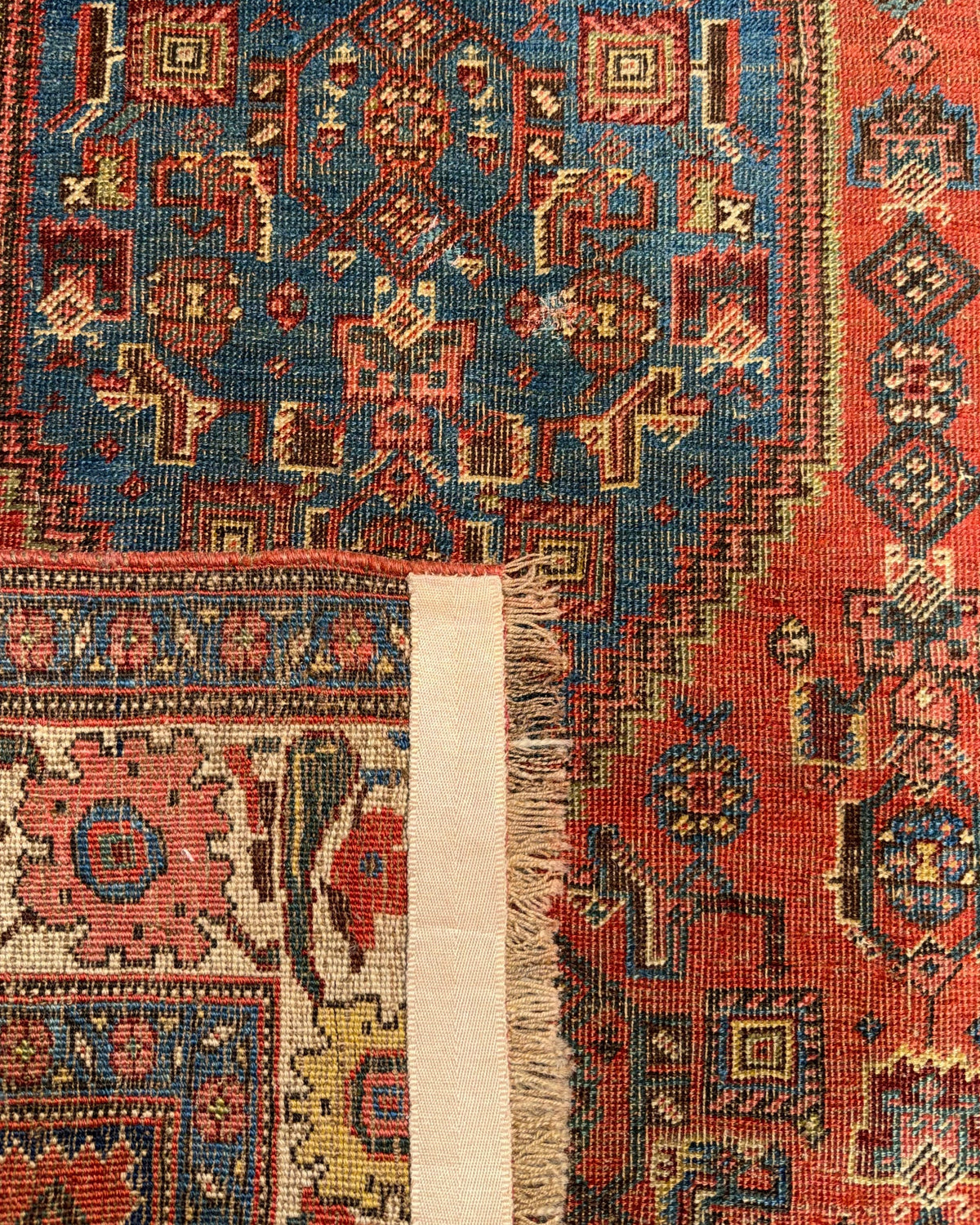 Tappeto persiano Bijar antico 133x98 cm rosso con medaglione blu