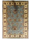 Tappeto Choobi 146x101 cm azzurro con bordura crema e motivi floreali