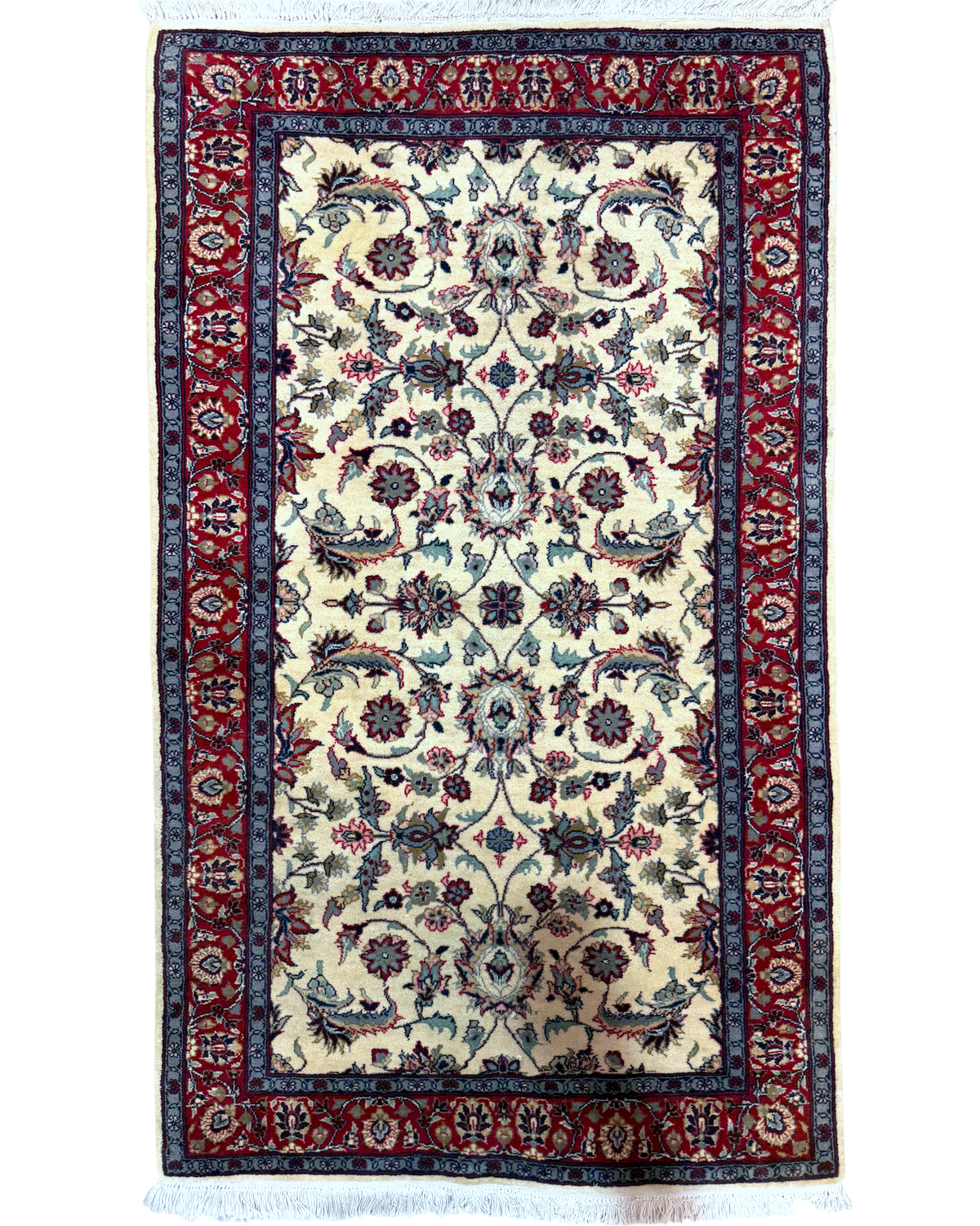 Tappeto Doppio Nodo 155x94 cm crema e rosso con motivi floreali