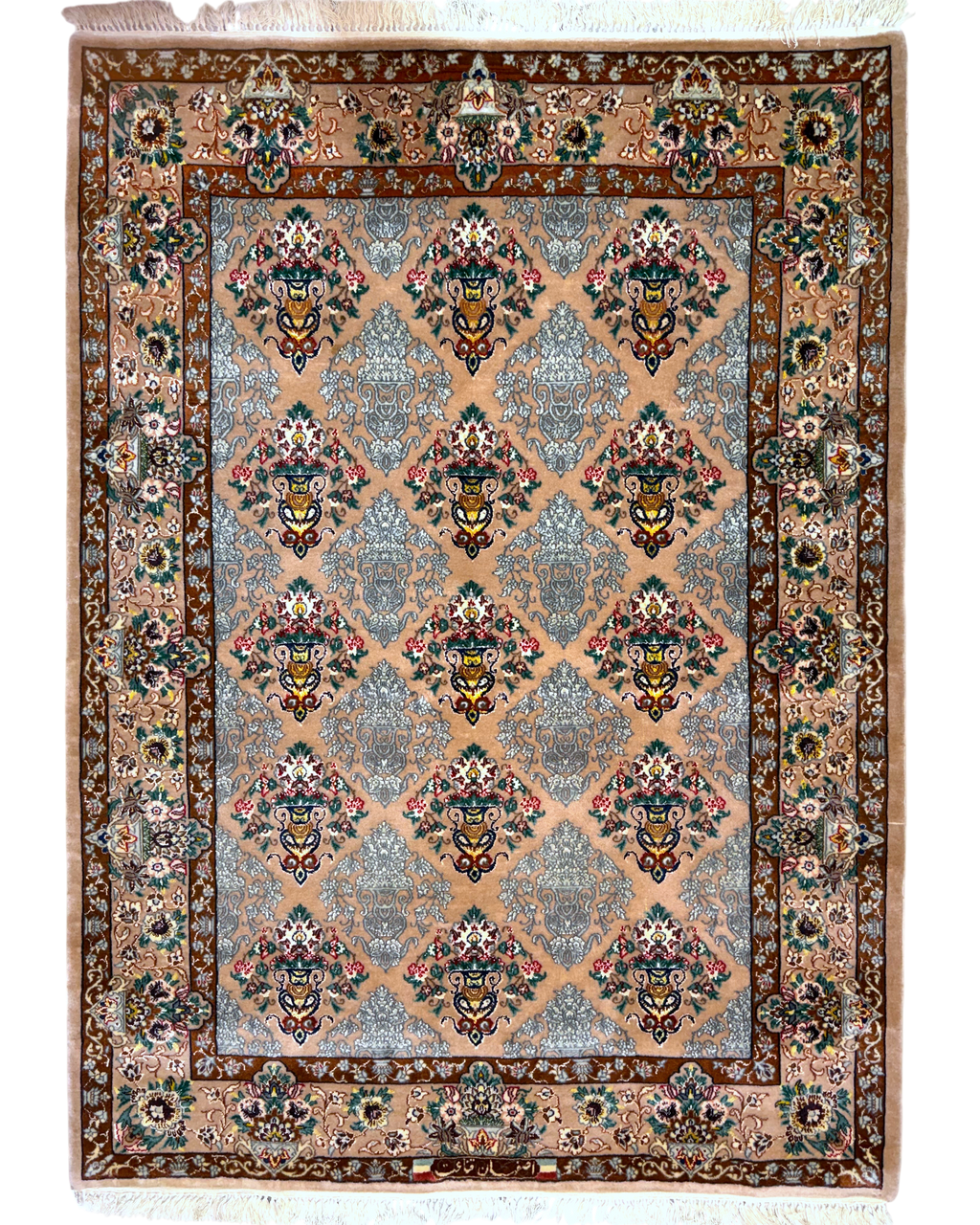Tappeto persiano Esfahan 150x108 cm beige e marrone con motivi floreali