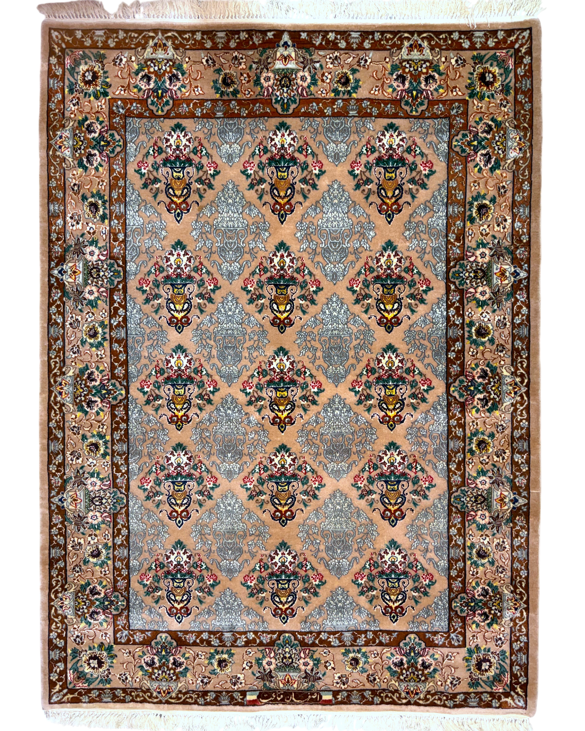 Tappeto persiano Esfahan 150x108 cm beige e marrone con motivi floreali
