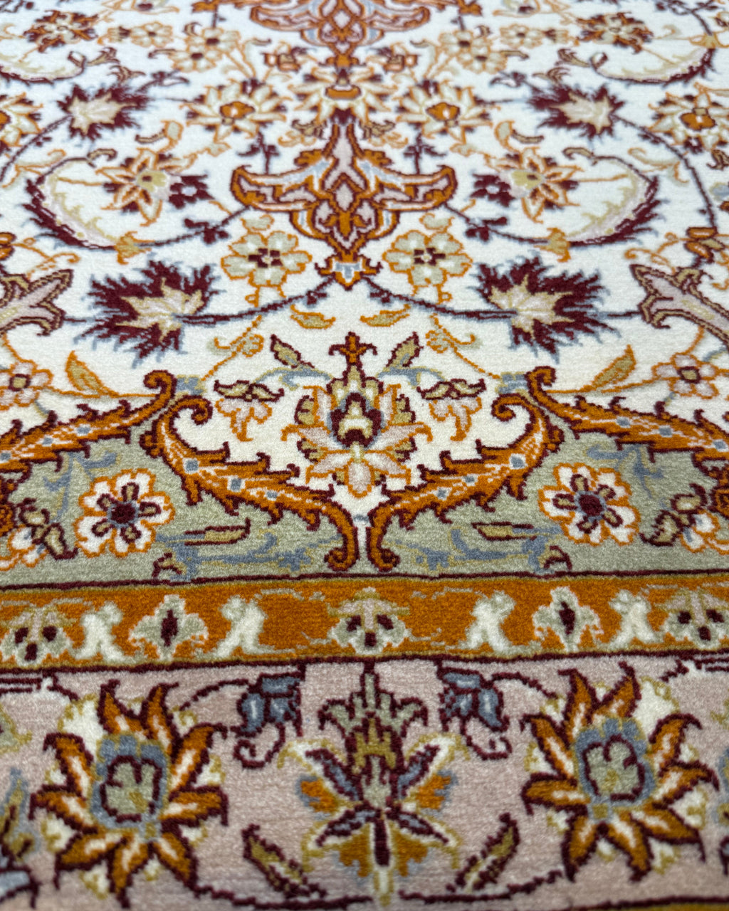 Tappeto persiano Esfahan misto seta 110x71 cm avorio con medaglione