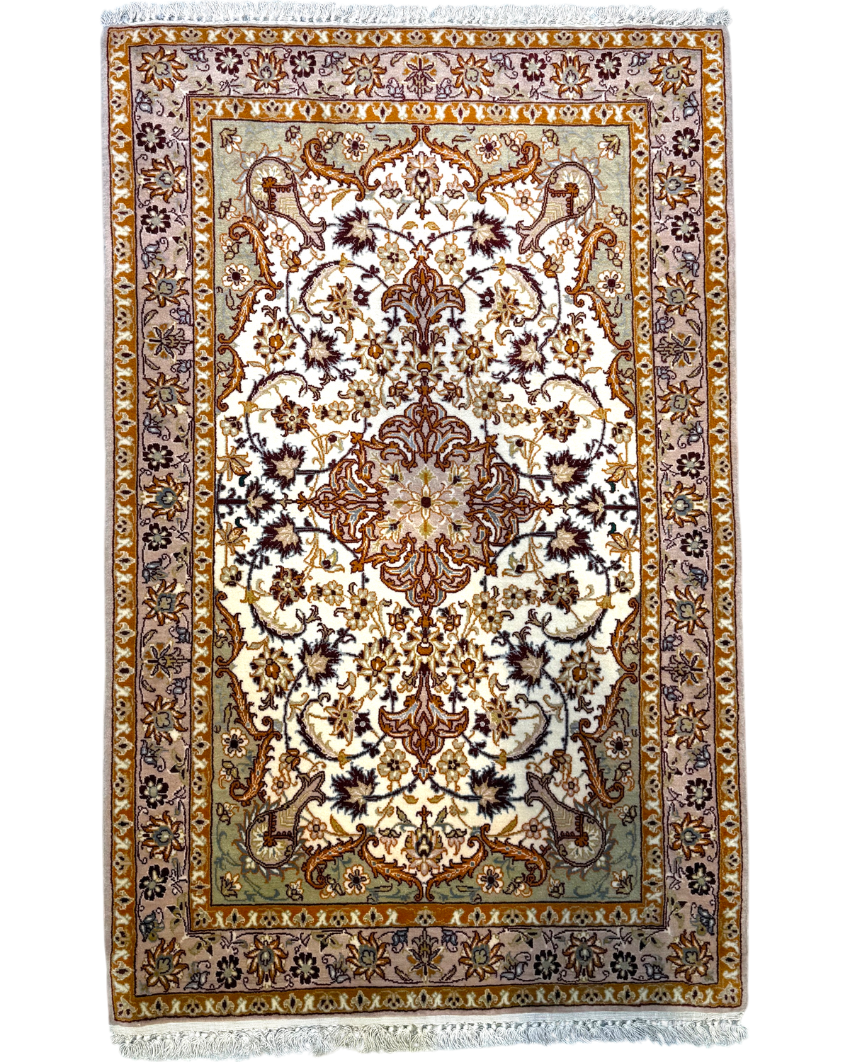 Tappeto persiano Esfahan misto seta 110x71 cm avorio con medaglione