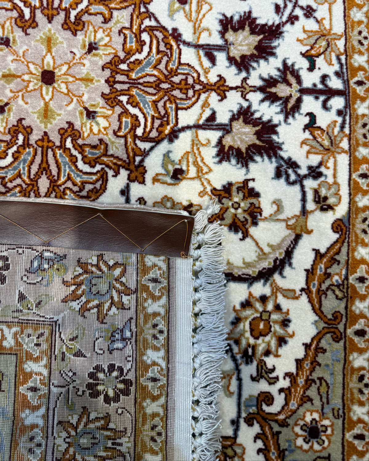 Tappeto persiano Esfahan misto seta 110x71 cm avorio con medaglione