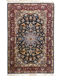 Tappeto persiano Esfahan misto seta 167x112 cm blu con medaglione floreale