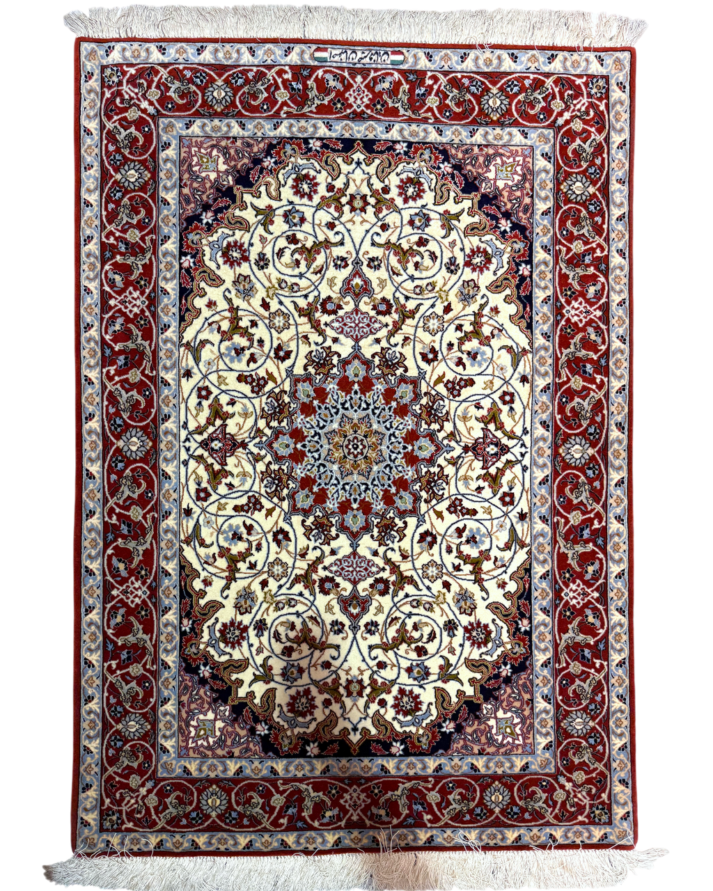Tappeto persiano Esfahan misto seta 155x107 cm crema e rosso