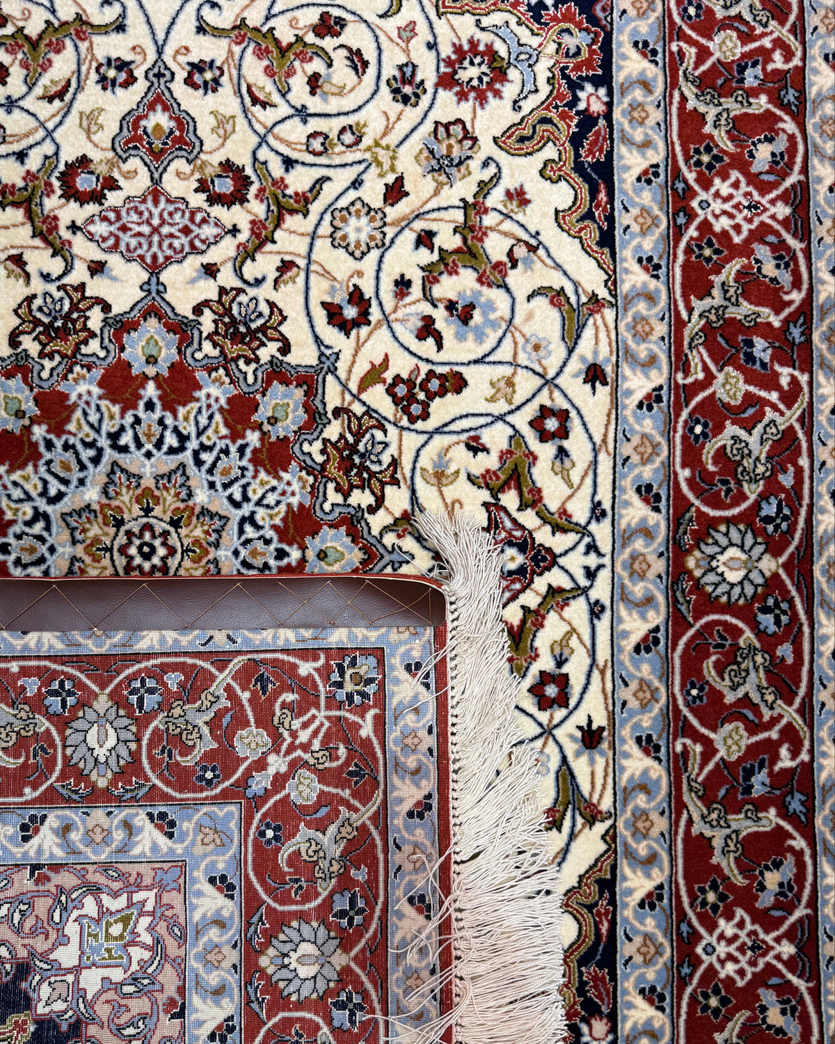 Tappeto persiano Esfahan misto seta 155x107 cm crema e rosso