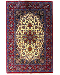 Tappeto persiano Esfahan misto seta 172x113 cm rosso e crema con medaglione floreale