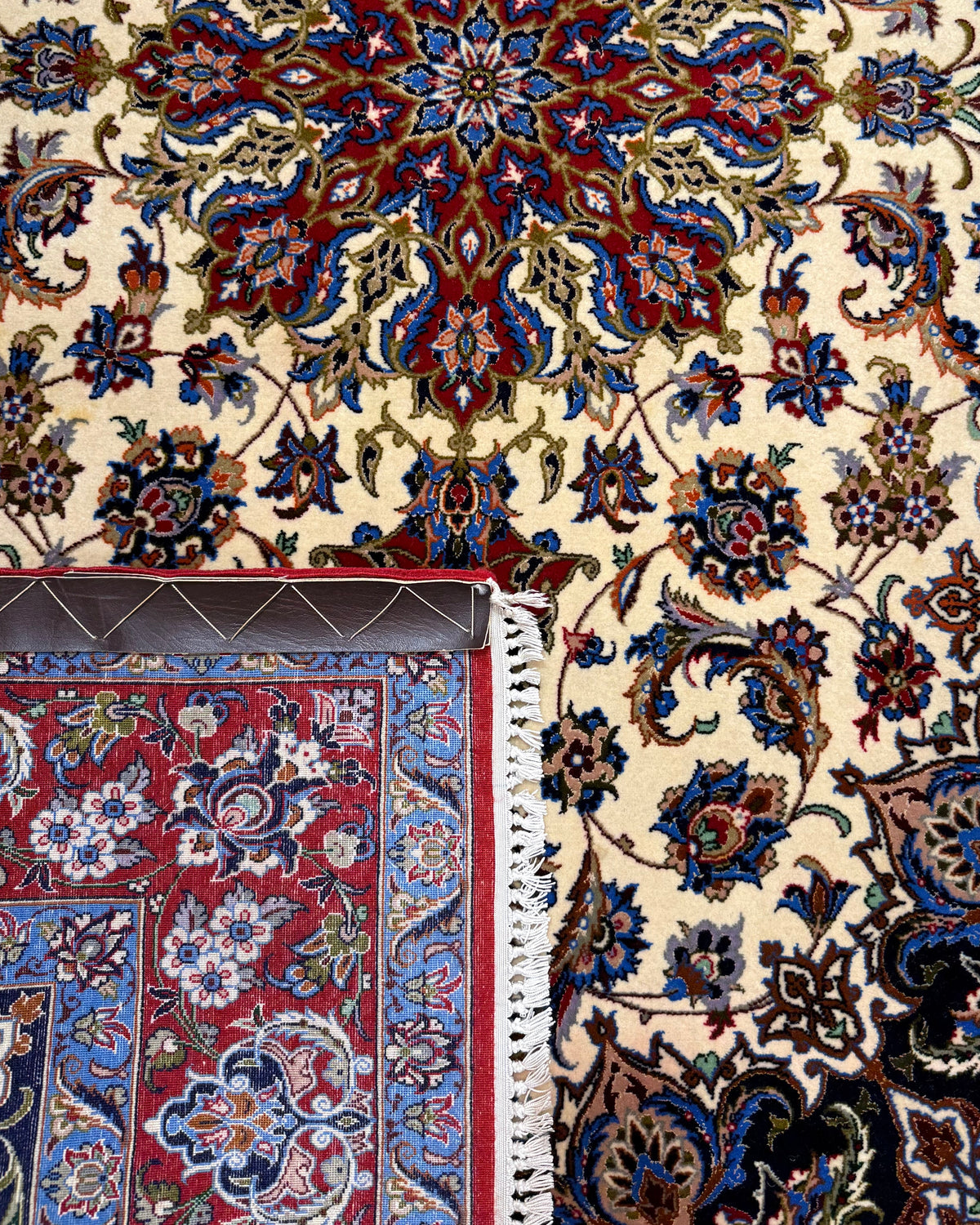 Tappeto persiano Esfahan misto seta 172x113 cm rosso e crema con medaglione floreale