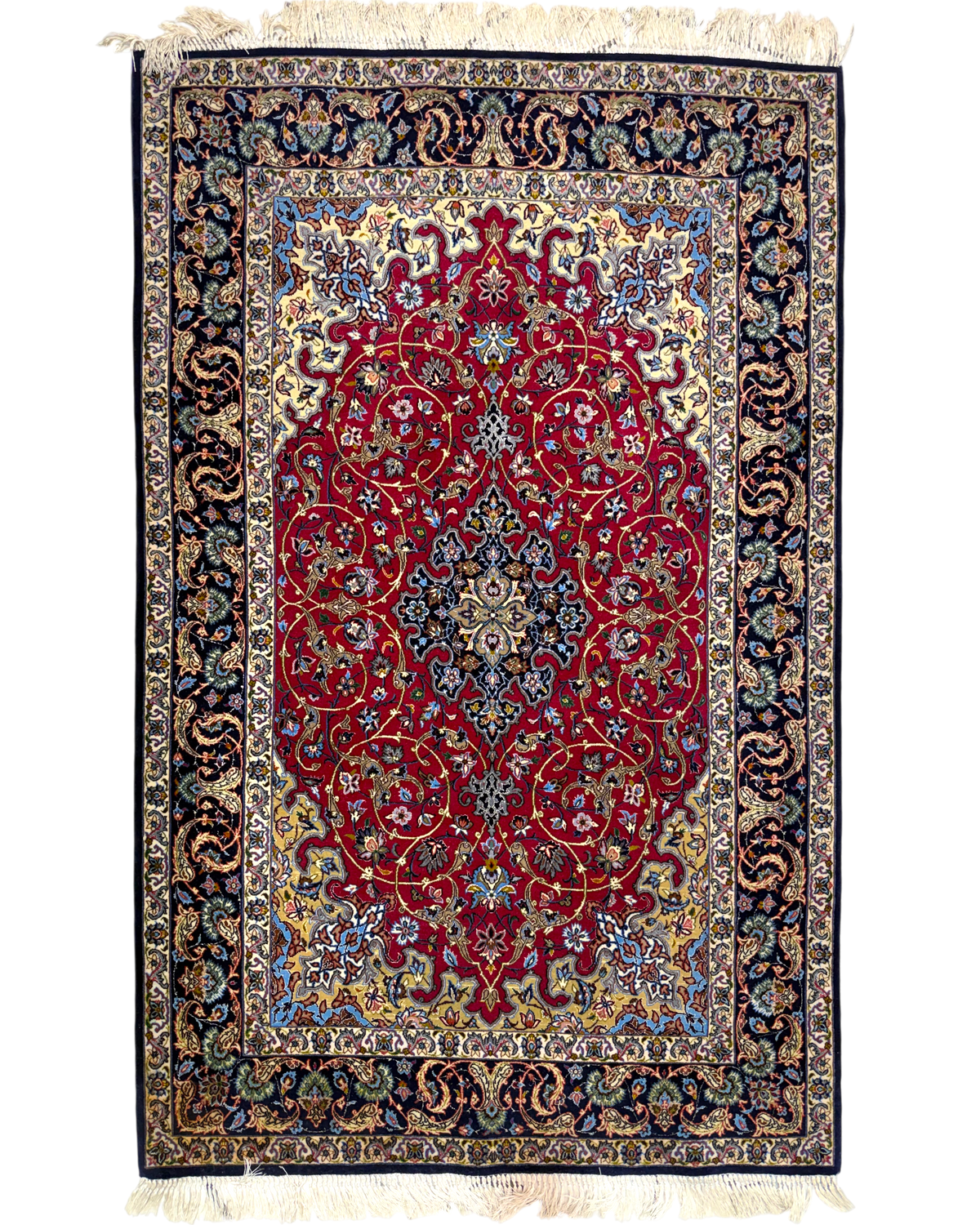 Tappeto persiano Esfahan misto seta 173x110 cm rosso con medaglione centrale