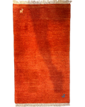 Tappeto persiano Gabbeh arancione 124x70 cm con motivi animali