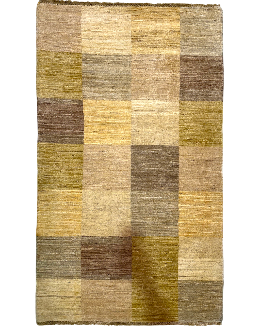 Tappeto persiano Gabbeh 155x92 cm beige con disegno geometrico a riquadri