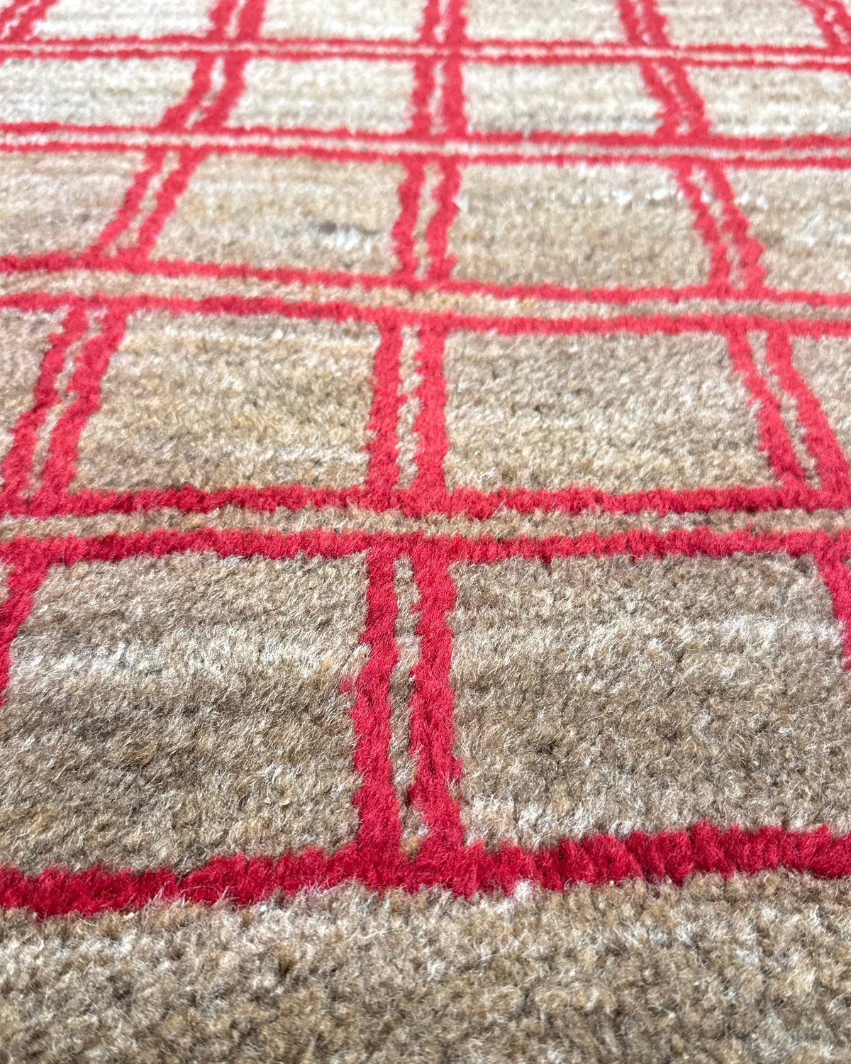 Tappeto persiano Gabbeh 150x105 cm grigio tortora e rosso con disegno geometrico