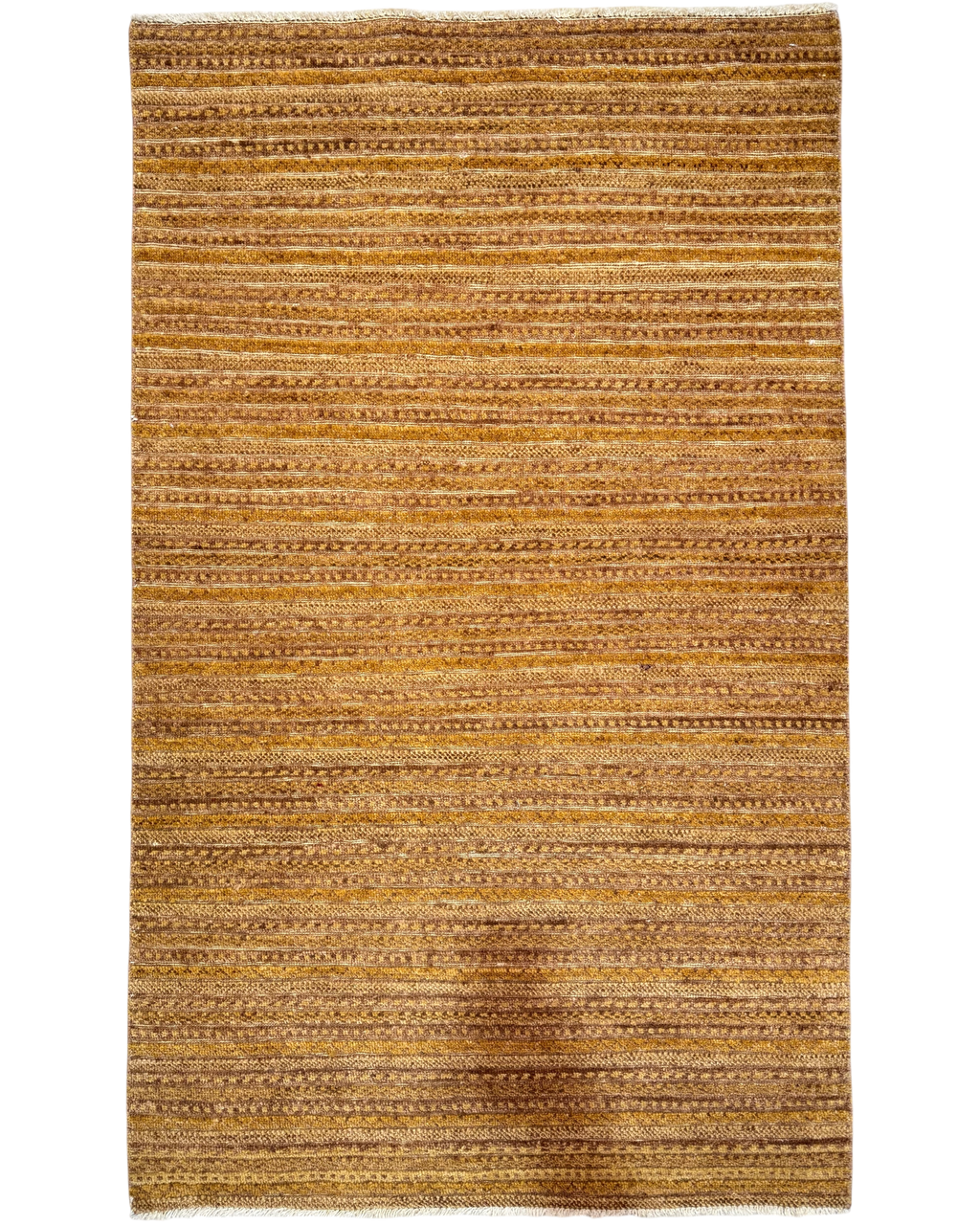 Tappeto persiano Gabbeh 154x94 cm marrone ocra a fasce orizzontali