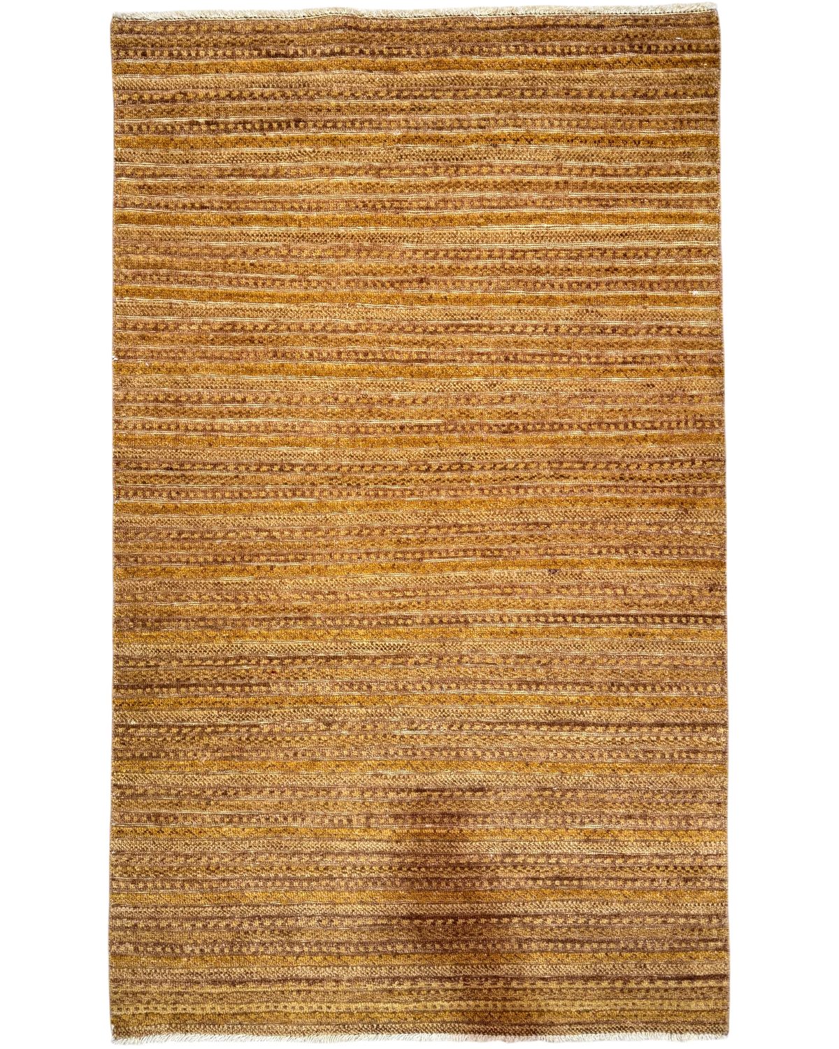 Tappeto persiano Gabbeh 154x94 cm marrone ocra a fasce orizzontali