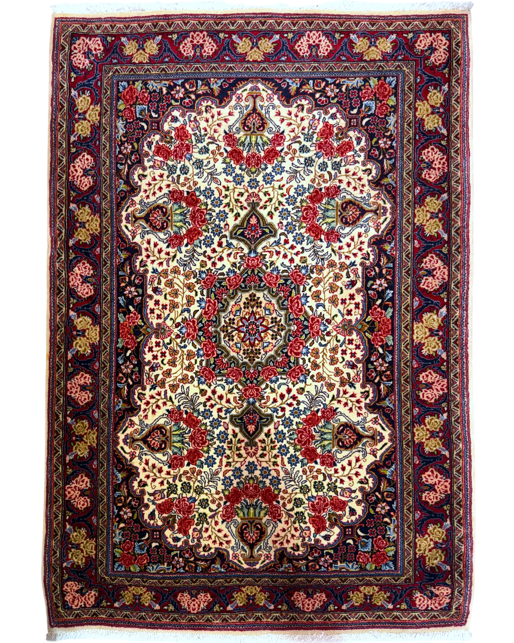 Tappeto persiano Giosan 157x107 cm crema e bordeaux con motivi floreali