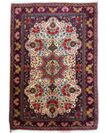 Tappeto persiano Giosan 157x107 cm crema e bordeaux con motivi floreali