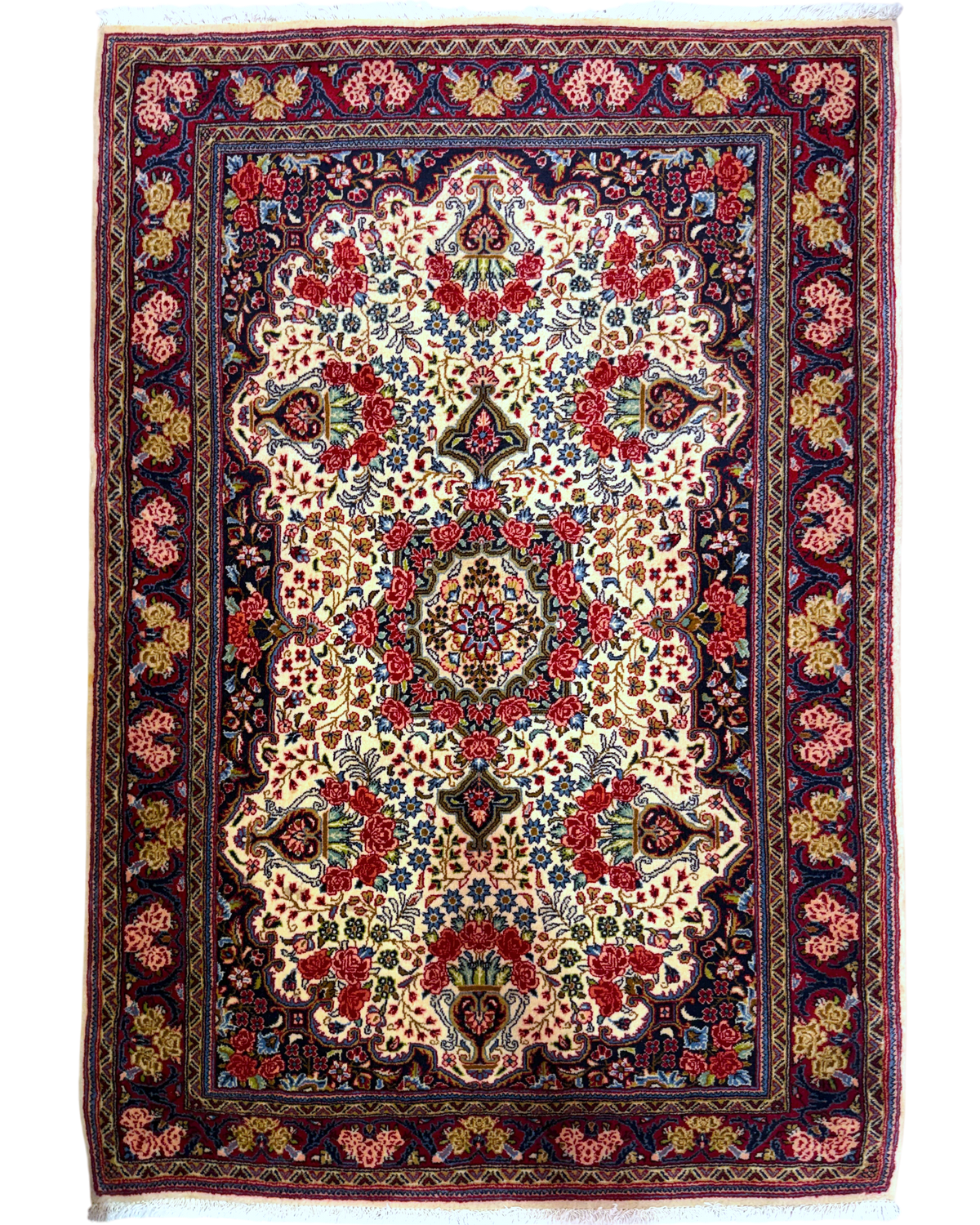 Tappeto persiano Giosan 157x107 cm crema e bordeaux con motivi floreali