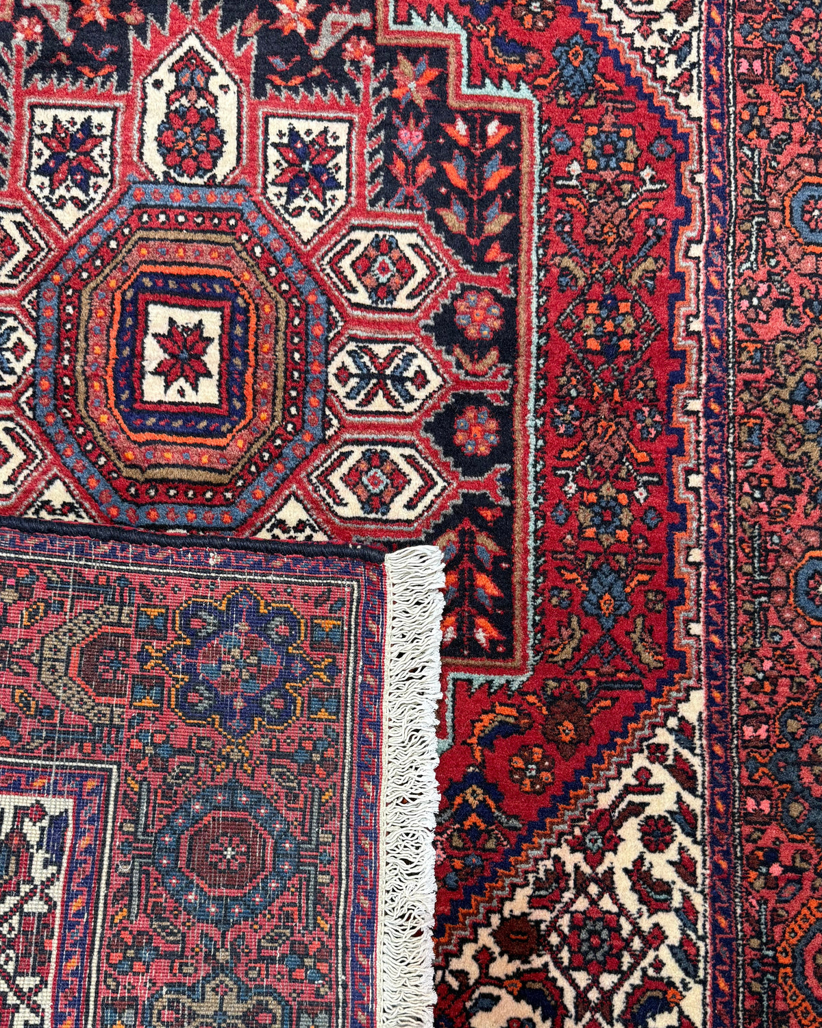 Tappeto persiano Goltogh 152x100 cm rosso e blu con medaglione geometrico