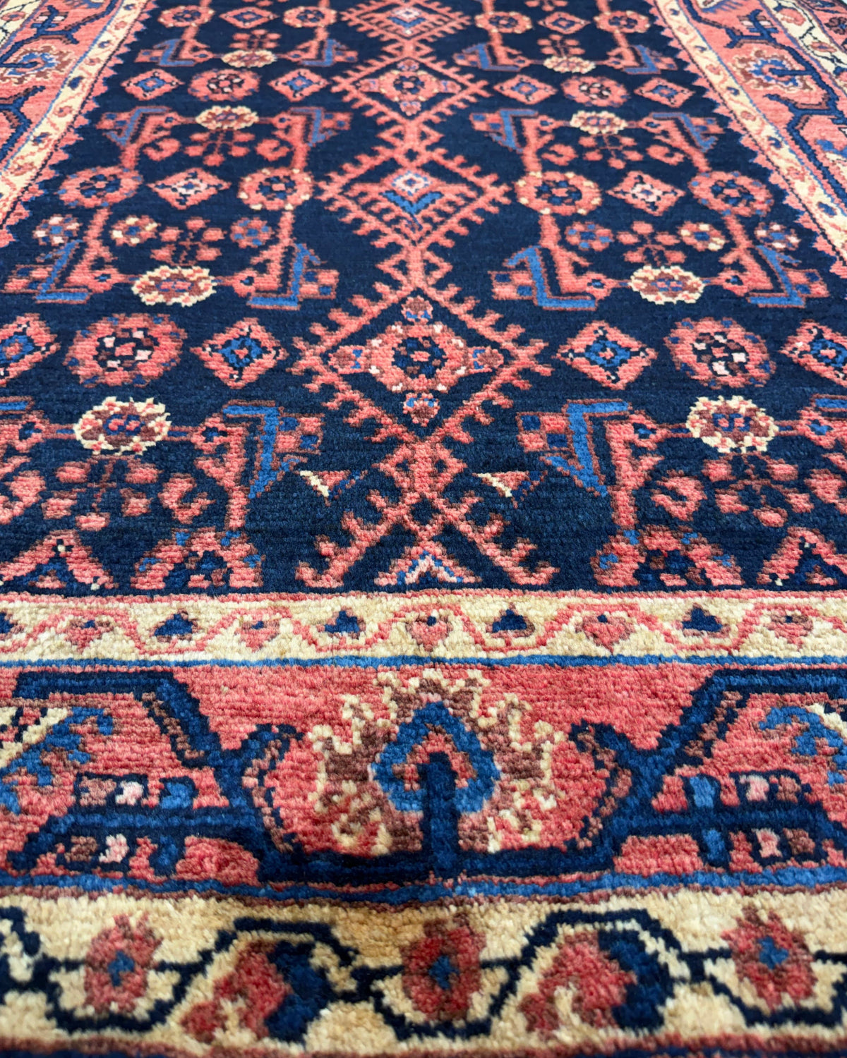 Tappeto persiano Hamedan 161x110 cm blu scuro con motivi geometrici