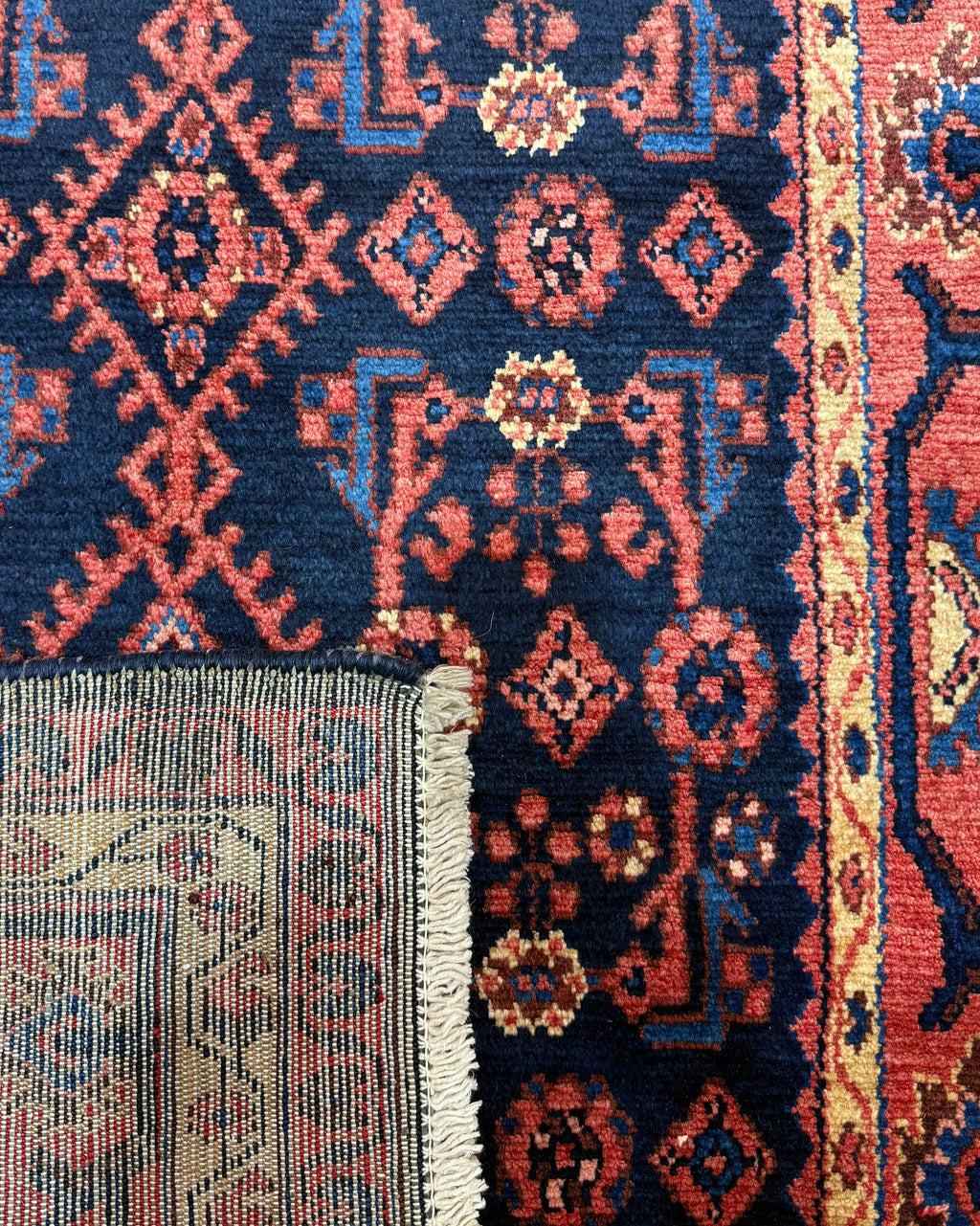 Tappeto persiano Hamedan 161x110 cm blu scuro con motivi geometrici