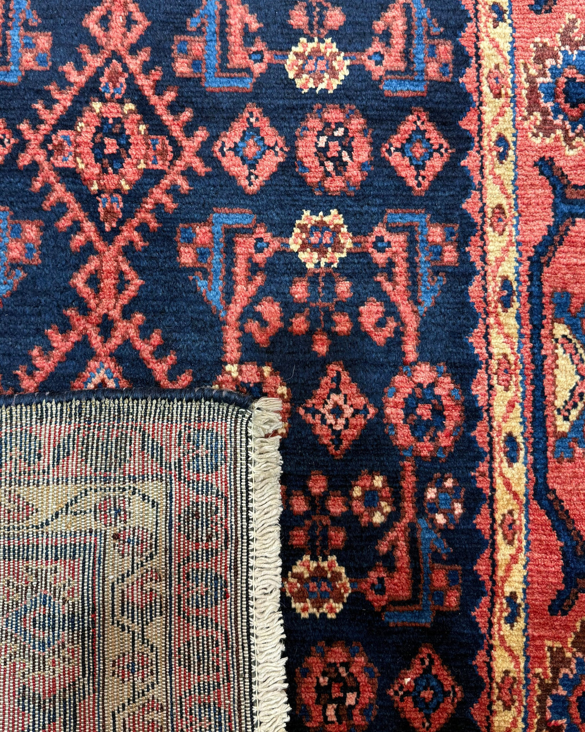 Tappeto persiano Hamedan 161x110 cm blu scuro con motivi geometrici