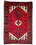 Tappeto persiano Hamedan 140x93 cm rosso con medaglioni geometrici
